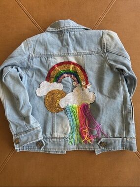 Lola & the Boys 2T Kids Denim Jacket with Rainbow Sequin Patch NWOT